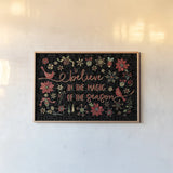 Holiday Impressions II Black by Daphne Brissonnet. shown as a paper print in a natural frame. Available as a archival giclee rolled canvas, fine art paper, or poster print. SKU 32394i.