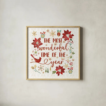 Holiday Impressions III by Daphne Brissonnet. Shown in a natural wood glass frame for a timeless modern aesthetic. Available as an archival giclee rolled canvas, fine art paper, or poster print. SKU 31963a.