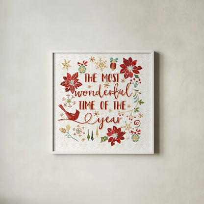 Holiday Impressions III by Daphne Brissonnet. Shown in a crisp white glass frame for a clean and minimalist style. Available as an archival giclee rolled canvas, fine art paper, or poster print. SKU 31963a.