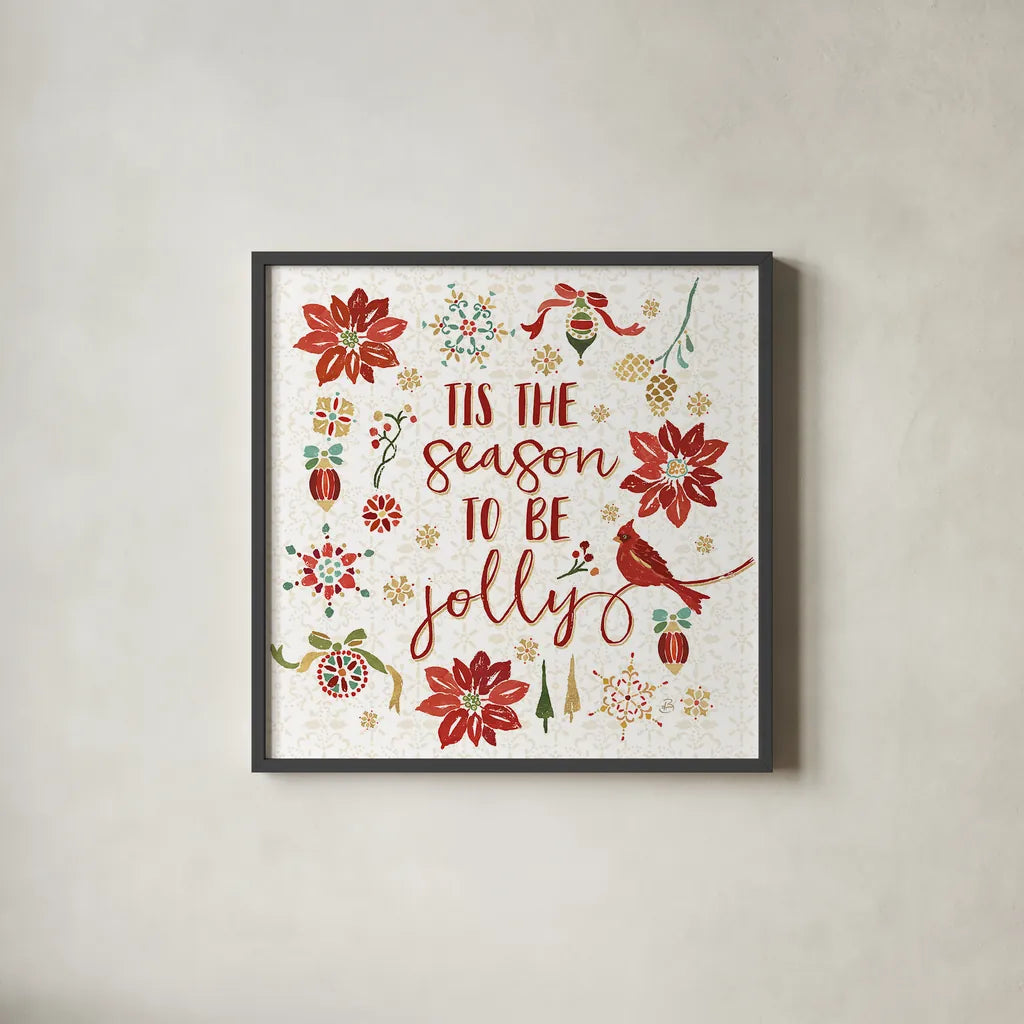 Holiday Impressions IV by Daphne Brissonnet. Shown in a sleek black glass frame for a contemporary gallery look. Available as an archival giclee rolled canvas, fine art paper, or poster print. SKU 31964a.