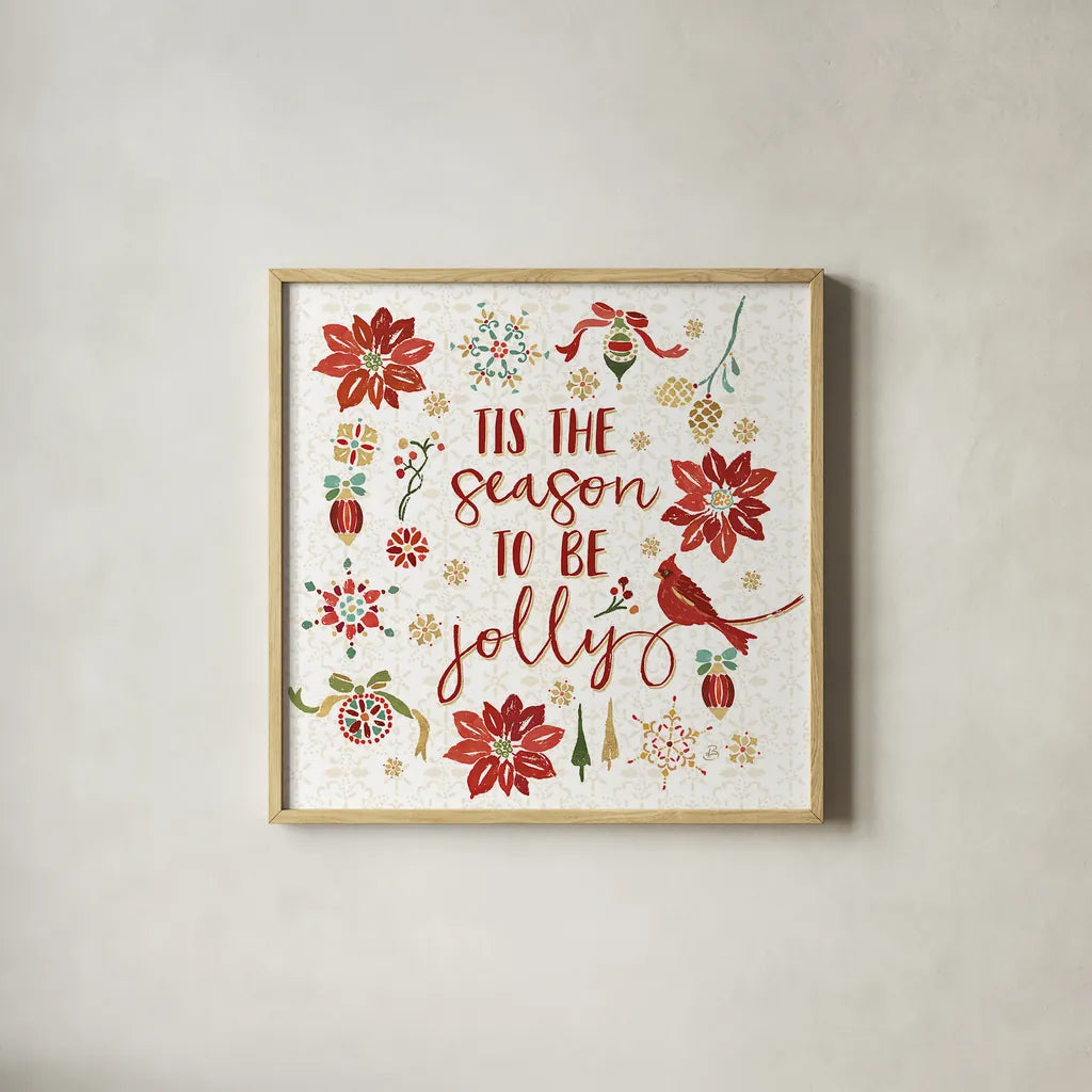 Holiday Impressions IV by Daphne Brissonnet. Shown in a natural wood glass frame for a timeless modern aesthetic. Available as an archival giclee rolled canvas, fine art paper, or poster print. SKU 31964a.