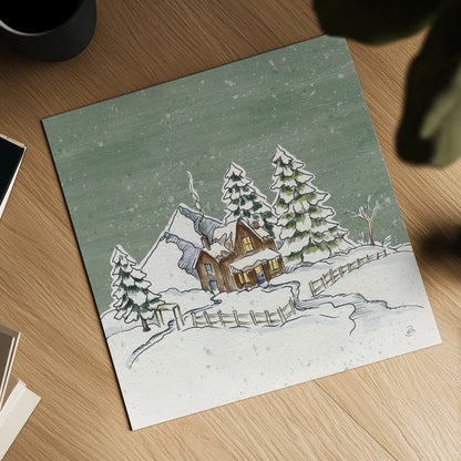 Holiday Toile Cabin Neutral Crop by Daphne Brissonnet. Shown as a detailed flat fine art print, highlighting archival giclee quality. Available as an archival giclee rolled canvas, fine art paper, or poster print. SKU 59721a.