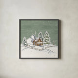 Holiday Toile Cabin Neutral Crop by Daphne Brissonnet. Shown in a sleek black glass frame for a contemporary gallery look. Available as an archival giclee rolled canvas, fine art paper, or poster print. SKU 59721a.