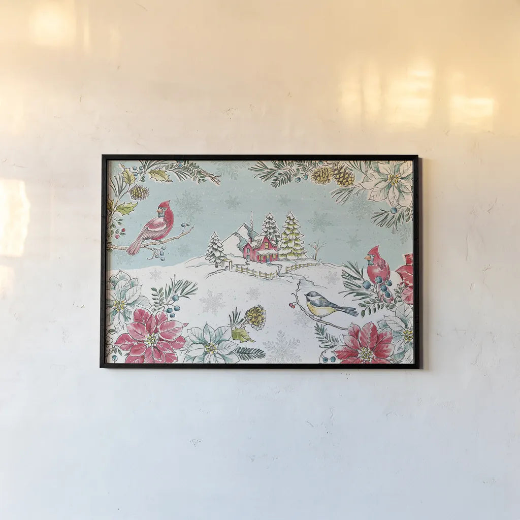 Holiday Toile I by Daphne Brissonnet. shown as a paper print in a black flame. Available as a archival giclee rolled canvas, fine art paper, or poster print. SKU 53537i.