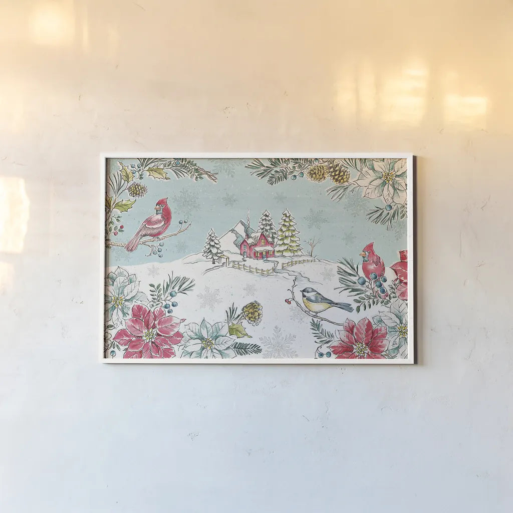 Holiday Toile I by Daphne Brissonnet. shown as a paper print in a white frame. Available as a archival giclee rolled canvas, fine art paper, or poster print. SKU 53537i.