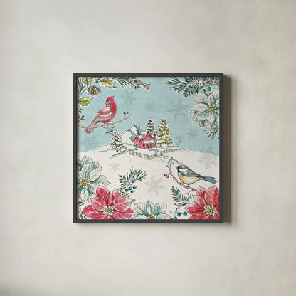 Holiday Toile II by Daphne Brissonnet. Shown in a sleek black glass frame for a contemporary gallery look. Available as an archival giclee rolled canvas, fine art paper, or poster print. SKU 53538a.