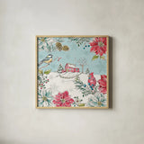 Holiday Toile III by Daphne Brissonnet. Shown in a natural wood glass frame for a timeless modern aesthetic. Available as an archival giclee rolled canvas, fine art paper, or poster print. SKU 53539a.
