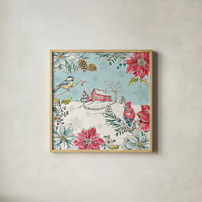 Holiday Toile III by Daphne Brissonnet. Shown in a natural wood glass frame for a timeless modern aesthetic. Available as an archival giclee rolled canvas, fine art paper, or poster print. SKU 53539a.