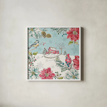 Holiday Toile III by Daphne Brissonnet. Shown in a crisp white glass frame for a clean and minimalist style. Available as an archival giclee rolled canvas, fine art paper, or poster print. SKU 53539a.