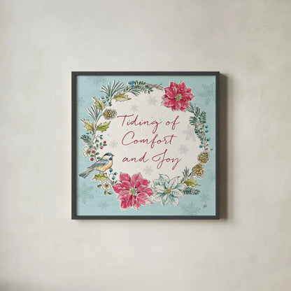 Holiday Toile IV by Daphne Brissonnet. Shown in a sleek black glass frame for a contemporary gallery look. Available as an archival giclee rolled canvas, fine art paper, or poster print. SKU 53540a.