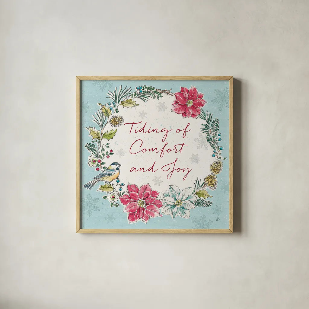 Holiday Toile IV by Daphne Brissonnet. Shown in a natural wood glass frame for a timeless modern aesthetic. Available as an archival giclee rolled canvas, fine art paper, or poster print. SKU 53540a.