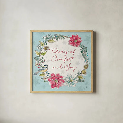 Holiday Toile IV by Daphne Brissonnet. Shown in a natural wood glass frame for a timeless modern aesthetic. Available as an archival giclee rolled canvas, fine art paper, or poster print. SKU 53540a.