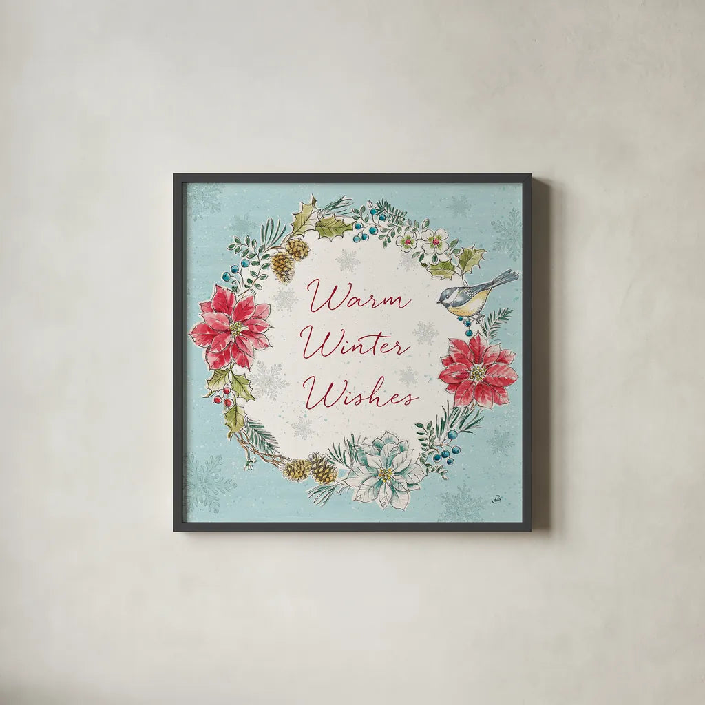 Holiday Toile V by Daphne Brissonnet. Shown in a sleek black glass frame for a contemporary gallery look. Available as an archival giclee rolled canvas, fine art paper, or poster print. SKU 53541a.