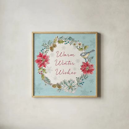 Holiday Toile V by Daphne Brissonnet. Shown in a natural wood glass frame for a timeless modern aesthetic. Available as an archival giclee rolled canvas, fine art paper, or poster print. SKU 53541a.