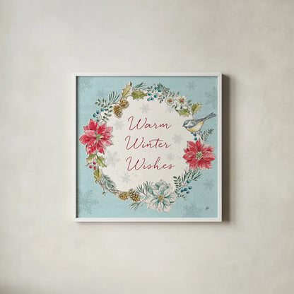 Holiday Toile V by Daphne Brissonnet. Shown in a crisp white glass frame for a clean and minimalist style. Available as an archival giclee rolled canvas, fine art paper, or poster print. SKU 53541a.