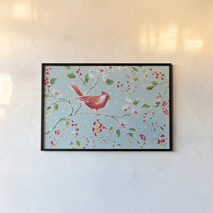 Holiday Wings I Blue by Daphne Brissonnet. shown as a paper print in a black flame. Available as a archival giclee rolled canvas, fine art paper, or poster print. SKU 36747i.