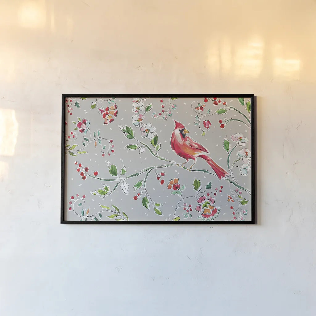 Holiday Wings II by Daphne Brissonnet. shown as a paper print in a black flame. Available as a archival giclee rolled canvas, fine art paper, or poster print. SKU 36738i.