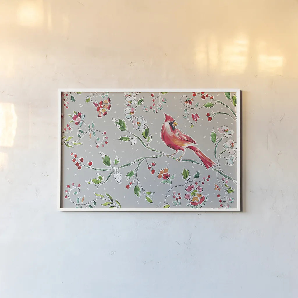Holiday Wings II by Daphne Brissonnet. shown as a paper print in a white frame. Available as a archival giclee rolled canvas, fine art paper, or poster print. SKU 36738i.