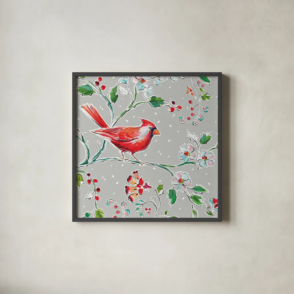 Holiday Wings III by Daphne Brissonnet. Shown in a sleek black glass frame for a contemporary gallery look. Available as an archival giclee rolled canvas, fine art paper, or poster print. SKU 36739a.