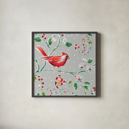 Holiday Wings III by Daphne Brissonnet. Shown in a sleek black glass frame for a contemporary gallery look. Available as an archival giclee rolled canvas, fine art paper, or poster print. SKU 36739a.