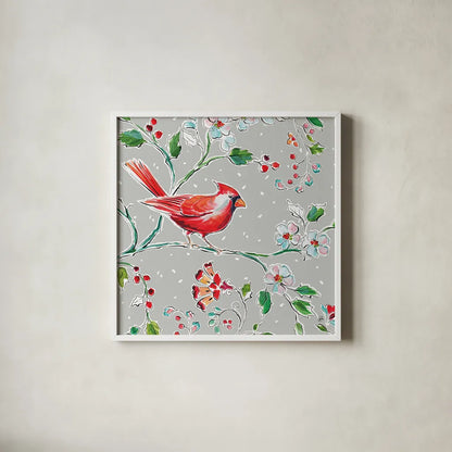 Holiday Wings III by Daphne Brissonnet. Shown in a crisp white glass frame for a clean and minimalist style. Available as an archival giclee rolled canvas, fine art paper, or poster print. SKU 36739a.