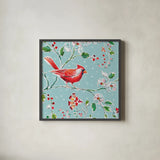 Holiday Wings III Blue by Daphne Brissonnet. Shown in a sleek black glass frame for a contemporary gallery look. Available as an archival giclee rolled canvas, fine art paper, or poster print. SKU 36749a.
