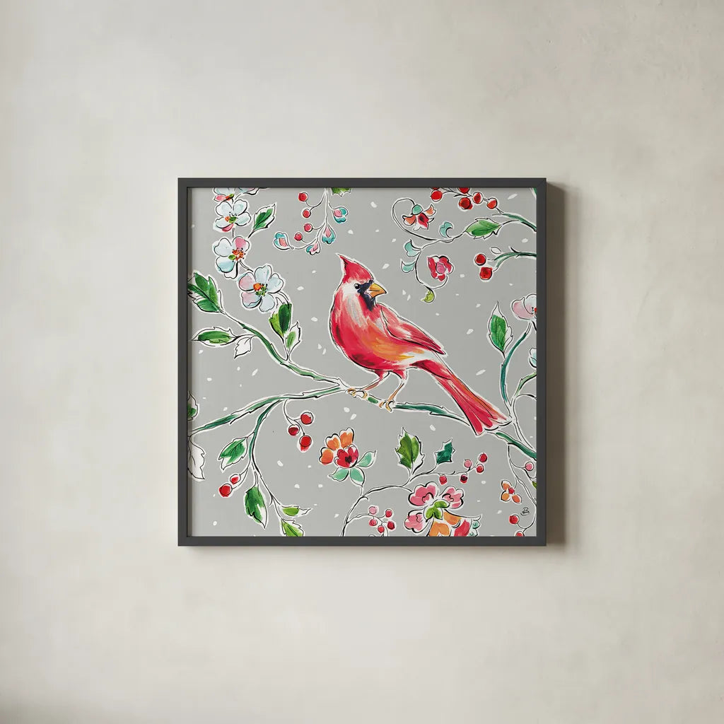 Holiday Wings IV by Daphne Brissonnet. Shown in a sleek black glass frame for a contemporary gallery look. Available as an archival giclee rolled canvas, fine art paper, or poster print. SKU 36740a.