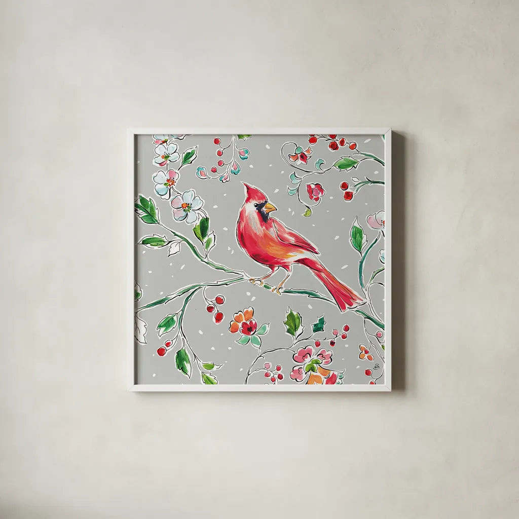 Holiday Wings IV by Daphne Brissonnet. Shown in a crisp white glass frame for a clean and minimalist style. Available as an archival giclee rolled canvas, fine art paper, or poster print. SKU 36740a.