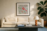 Holiday Wings IV by Daphne Brissonnet. Displayed in a glass frame with matte in a clean modern living room. Available as an archival giclee rolled canvas, fine art paper, or poster print. SKU 36740a.