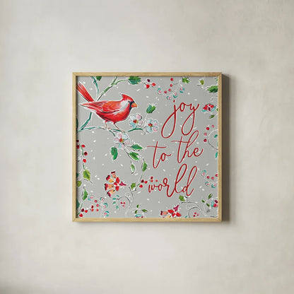 Holiday Wings V by Daphne Brissonnet. Shown in a natural wood glass frame for a timeless modern aesthetic. Available as an archival giclee rolled canvas, fine art paper, or poster print. SKU 36741a.