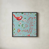 Holiday Wings V Blue by Daphne Brissonnet. Shown in a sleek black glass frame for a contemporary gallery look. Available as an archival giclee rolled canvas, fine art paper, or poster print. SKU 36751a.