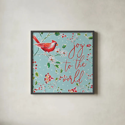 Holiday Wings V Blue by Daphne Brissonnet. Shown in a sleek black glass frame for a contemporary gallery look. Available as an archival giclee rolled canvas, fine art paper, or poster print. SKU 36751a.