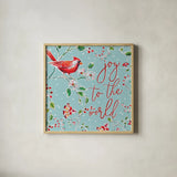 Holiday Wings V Blue by Daphne Brissonnet. Shown in a natural wood glass frame for a timeless modern aesthetic. Available as an archival giclee rolled canvas, fine art paper, or poster print. SKU 36751a.