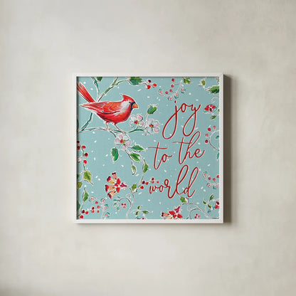 Holiday Wings V Blue by Daphne Brissonnet. Shown in a crisp white glass frame for a clean and minimalist style. Available as an archival giclee rolled canvas, fine art paper, or poster print. SKU 36751a.