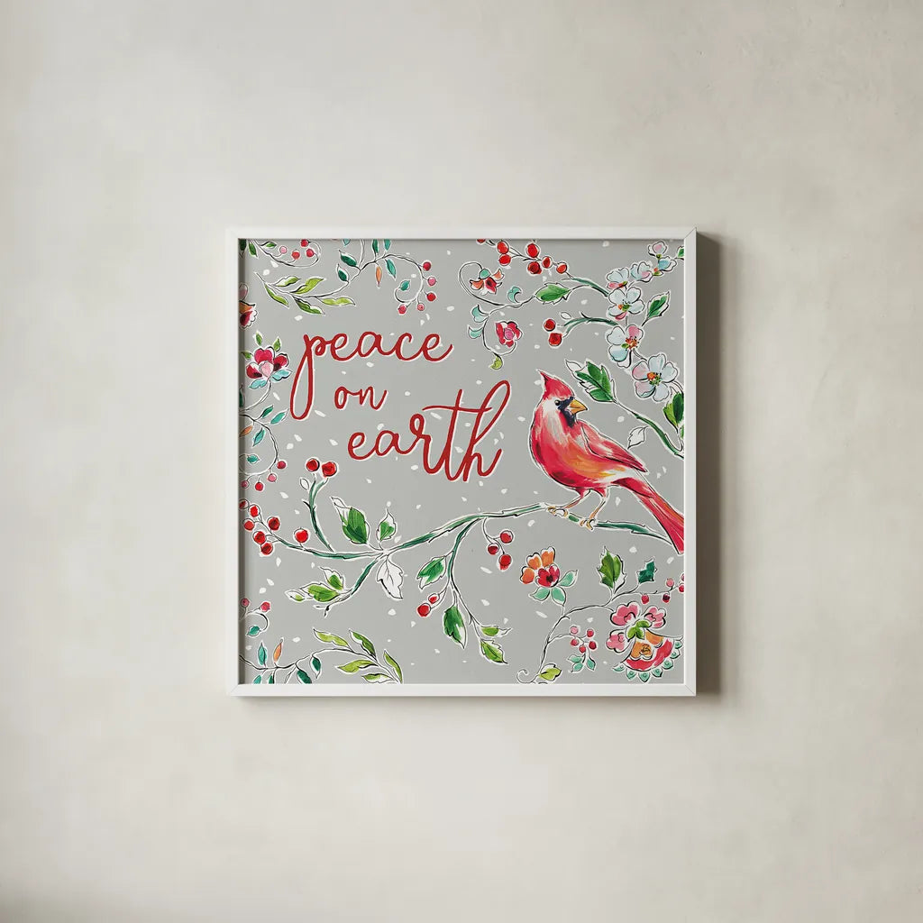 Holiday Wings VI by Daphne Brissonnet. Shown in a crisp white glass frame for a clean and minimalist style. Available as an archival giclee rolled canvas, fine art paper, or poster print. SKU 36742a.