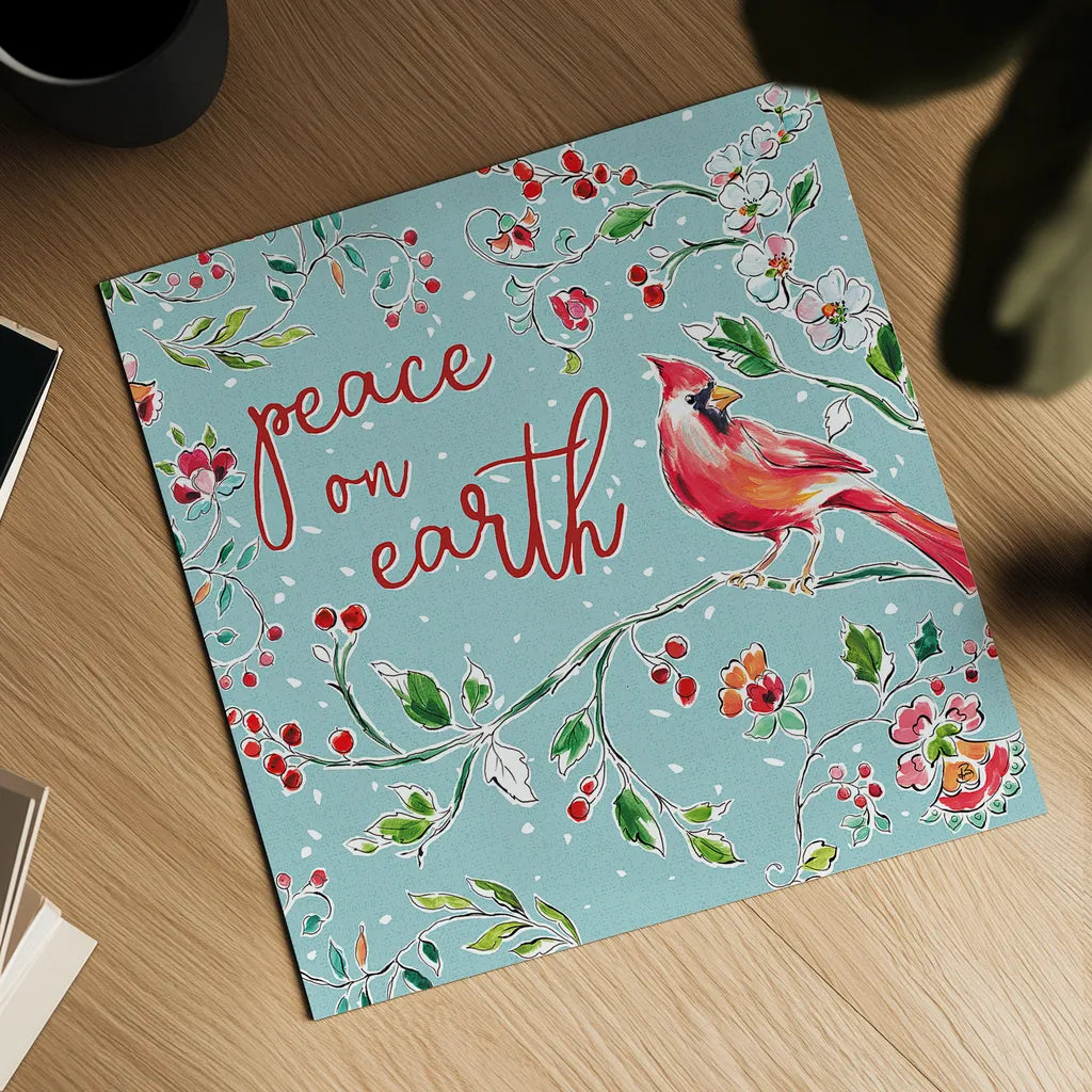 Holiday Wings VI Blue by Daphne Brissonnet. Shown as a detailed flat fine art print, highlighting archival giclee quality. Available as an archival giclee rolled canvas, fine art paper, or poster print. SKU 36752a.