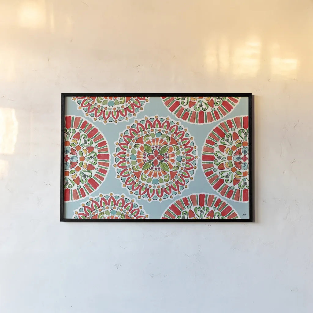 Holiday Wings VII Blue by Daphne Brissonnet. shown as a paper print in a black flame. Available as a archival giclee rolled canvas, fine art paper, or poster print. SKU 36753i.