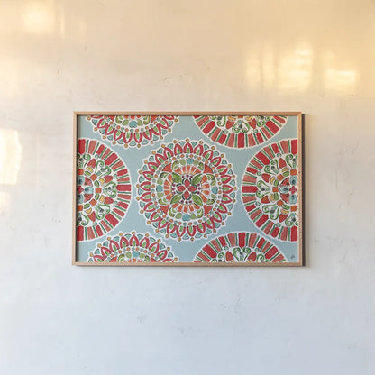 Holiday Wings VII Blue by Daphne Brissonnet. shown as a paper print in a natural frame. Available as a archival giclee rolled canvas, fine art paper, or poster print. SKU 36753i.