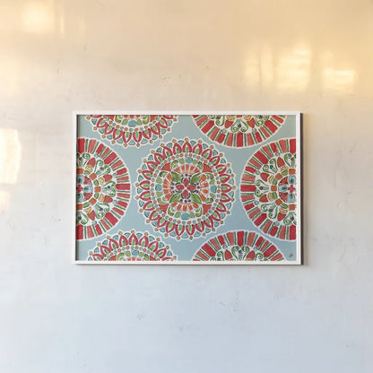 Holiday Wings VII Blue by Daphne Brissonnet. shown as a paper print in a white frame. Available as a archival giclee rolled canvas, fine art paper, or poster print. SKU 36753i.