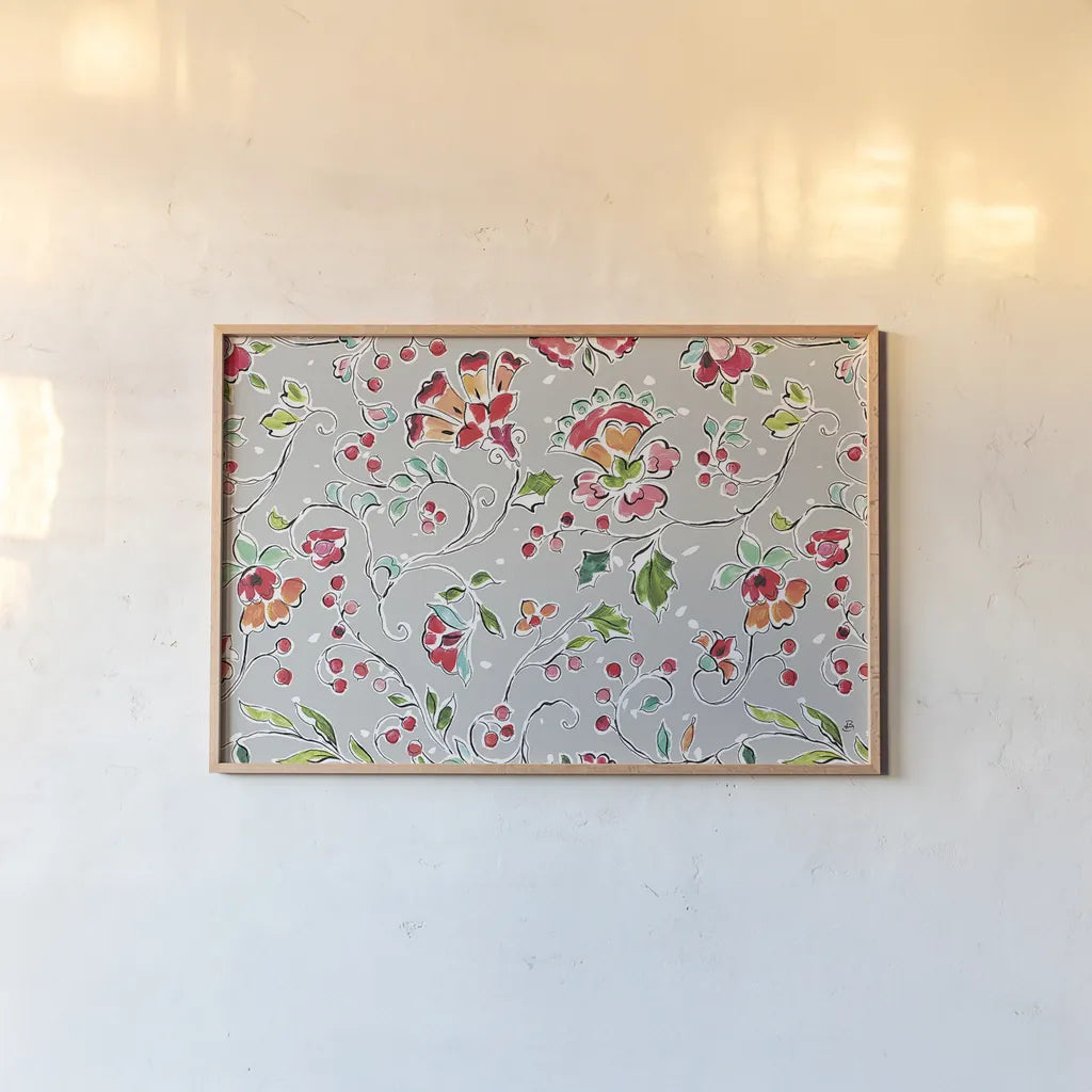 Holiday Wings VIII by Daphne Brissonnet. shown as a paper print in a natural frame. Available as a archival giclee rolled canvas, fine art paper, or poster print. SKU 36744i.