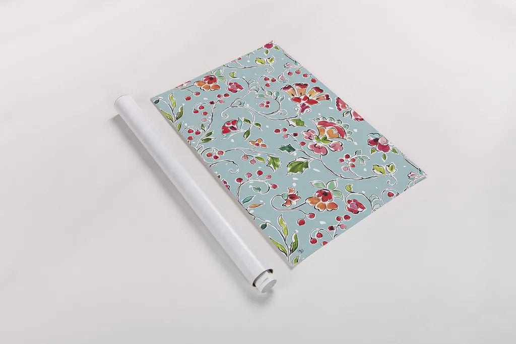 Holiday Wings VIII Blue by Daphne Brissonnet. shown as a rolled paper print. Available as archival giclee rolled canvas, fine art paper, or poster print. SKU 36754i.