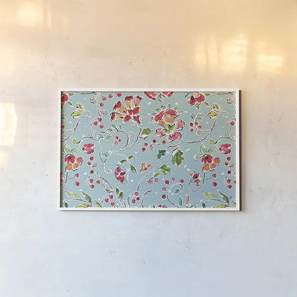 Holiday Wings VIII Blue by Daphne Brissonnet. shown as a paper print in a white frame. Available as a archival giclee rolled canvas, fine art paper, or poster print. SKU 36754i.