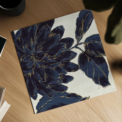 Indigo Garden I by Daphne Brissonnet. Shown as a detailed flat fine art print, highlighting archival giclee quality. Available as an archival giclee rolled canvas, fine art paper, or poster print. SKU 17327a.