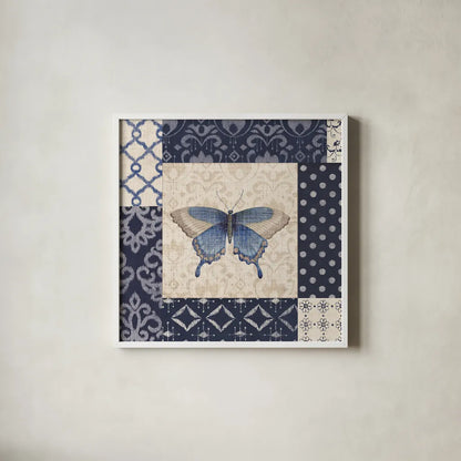 Indigo Nature I by Daphne Brissonnet. Shown in a crisp white glass frame for a clean and minimalist style. Available as an archival giclee rolled canvas, fine art paper, or poster print. SKU 11860a.