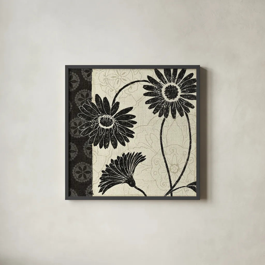 Influence I by Daphne Brissonnet. Shown in a sleek black glass frame for a contemporary gallery look. Available as an archival giclee rolled canvas, fine art paper, or poster print. SKU 6566a.