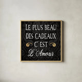 Inspirational Collage I French on Black by Daphne Brissonnet. Shown in a natural wood glass frame for a timeless modern aesthetic. Available as an archival giclee rolled canvas, fine art paper, or poster print. SKU 28847a.
