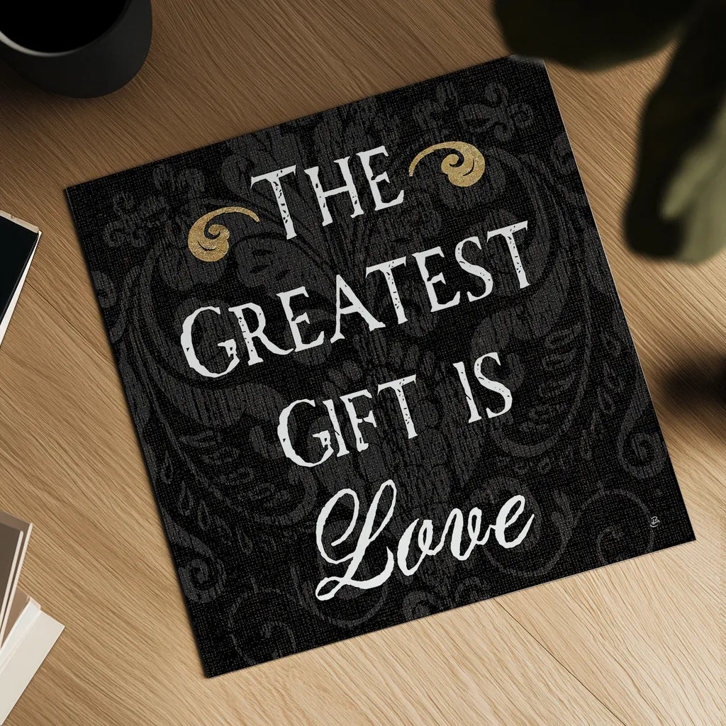 Inspirational Collage I on Black by Daphne Brissonnet. Shown as a detailed flat fine art print, highlighting archival giclee quality. Available as an archival giclee rolled canvas, fine art paper, or poster print. SKU 28604a.