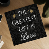 Inspirational Collage I on Black by Daphne Brissonnet. Shown as a detailed flat fine art print, highlighting archival giclee quality. Available as an archival giclee rolled canvas, fine art paper, or poster print. SKU 28604a.