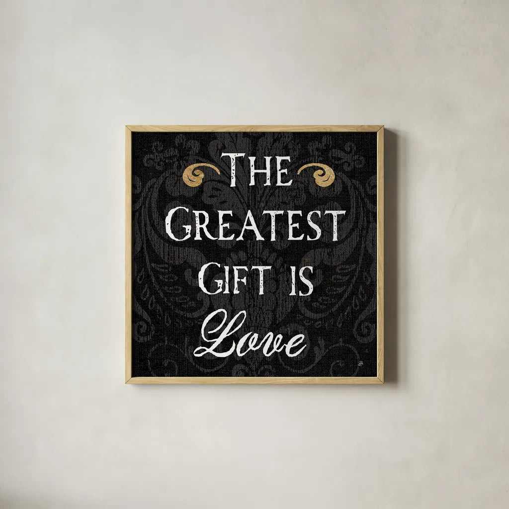 Inspirational Collage I on Black by Daphne Brissonnet. Shown in a natural wood glass frame for a timeless modern aesthetic. Available as an archival giclee rolled canvas, fine art paper, or poster print. SKU 28604a.