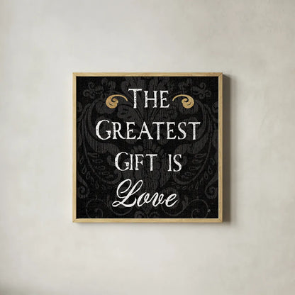 Inspirational Collage I on Black by Daphne Brissonnet. Shown in a natural wood glass frame for a timeless modern aesthetic. Available as an archival giclee rolled canvas, fine art paper, or poster print. SKU 28604a.